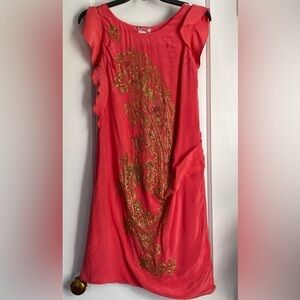 Yoana Baraschi - Anthropologie Silk Short Sleeves Ruffled Mini Dress, Sz: Small